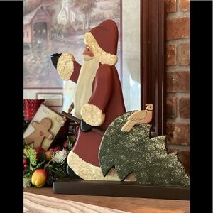 Vintage Large Santa Clause Hand Painted Solid Wood Christmas Stand